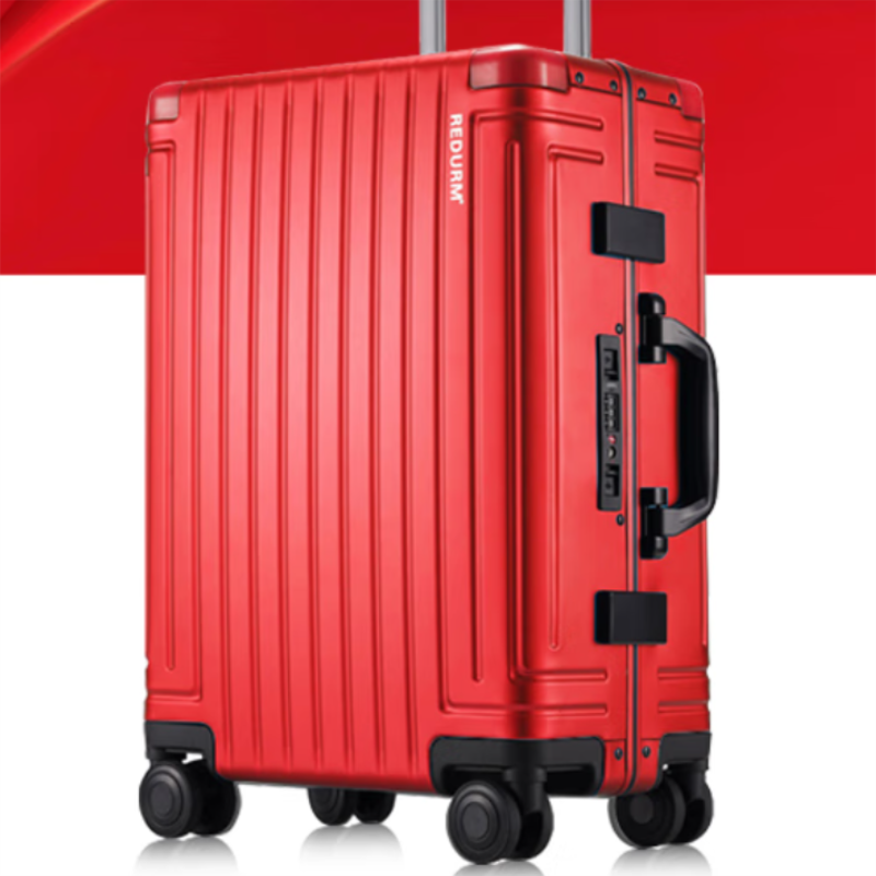 瑞德姆(REDURM)行李箱拉杆箱铝镁合金大容量箱铝框旅行箱密码箱万向轮 碧玺红 -豪华款航空级铝合金硬箱 24英寸