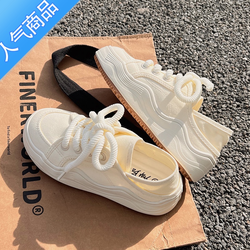 SUNTEK帆布鞋女半拖两穿夏季小白鞋2023新款小众原创休闲运动百鞋高清大图