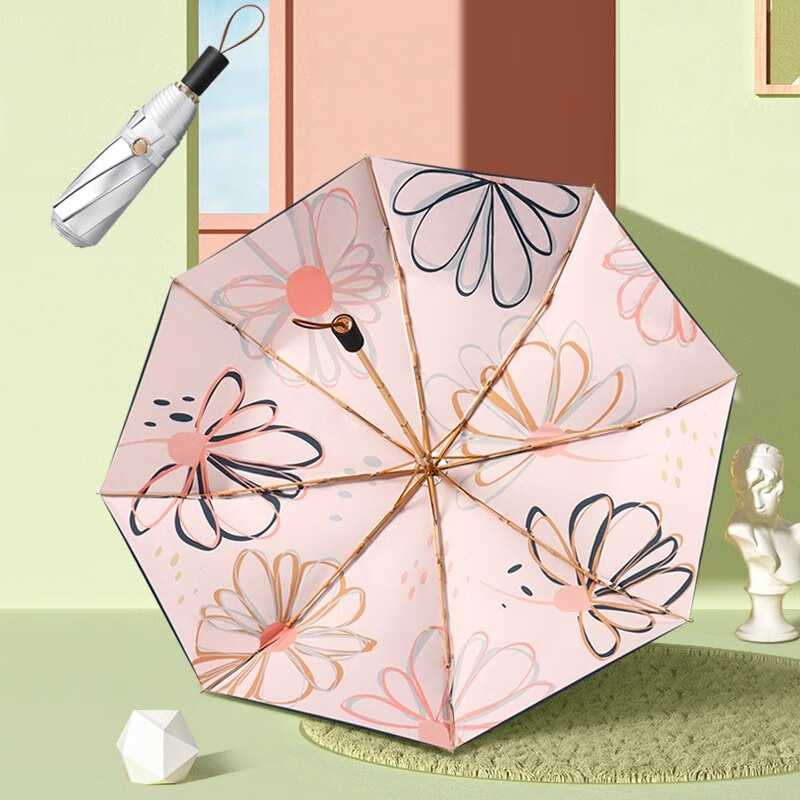 美度(MAYDU)遮阳伞防晒防紫外线女三折晴雨伞黑胶折叠太阳伞M3111