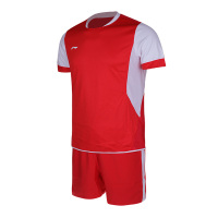 [自营]李宁(LI-NING) 15春秋 足球服套装男子比赛服足球衣透气短袖足球训练服健身衣/紧身衣红AAYK357-1