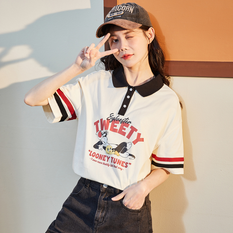 兔八哥联名唐狮新款短袖polo衫女夏季t恤设计感上衣潮