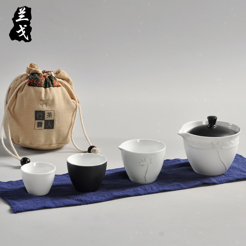 美帮汇整套定窑亚光釉快客杯便携旅行陶瓷功夫茶具一壶两杯礼品套装高清大图