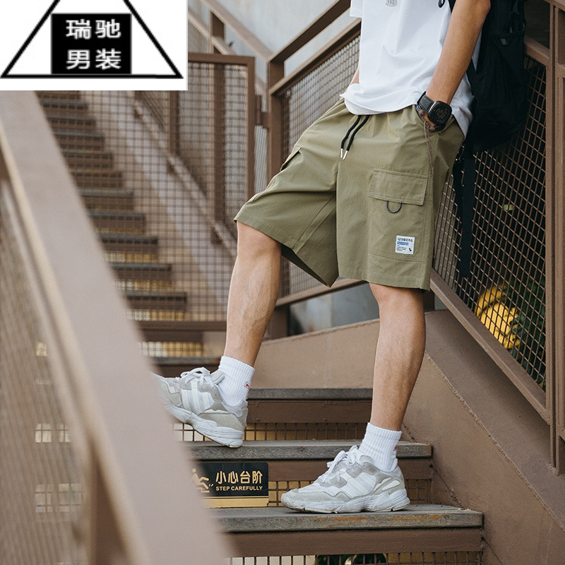 希杰狮王吕小虎美式潮牌黑工装短裤男夏季日系休闲五分裤青年宽松中裤男生