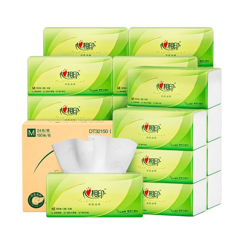 心相印茶语丝享系列150抽三层塑装纸面巾(M码)6包*4提高清大图