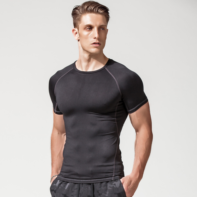 皮塞罗健身短袖t恤男圆领高弹速干紧身打底衫训练衣服半袖运动压缩