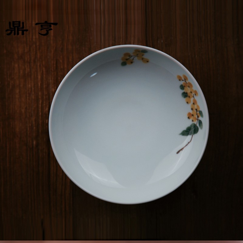 鼎亨手工陶瓷盘子 景德镇手绘釉下彩小清新高脚餐盘 创意果盘中式