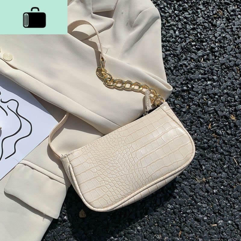 软皮腋下包奶茶色单肩斜挎包两用撞色白包包2020新款潮网红夏百搭NEW LAKE女士单肩包图片