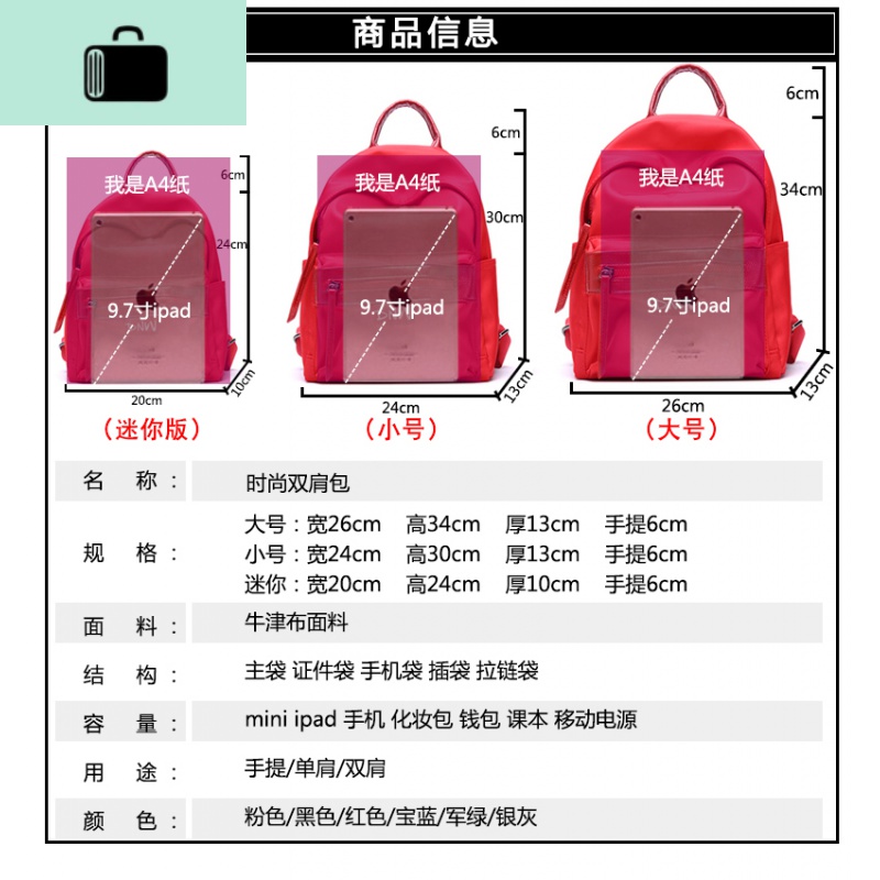 牛津布2020新款双肩包女大学生书包韩版百搭简约迷你旅行小背包潮NEW LAKE高清大图
