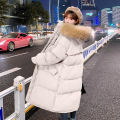 2025年新款羽绒棉服女中长款棉衣冬季面包服棉袄大码外套潮 石灰白（毛领可拆卸） M