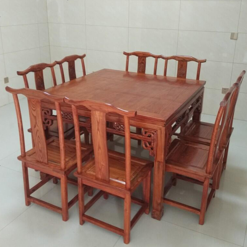 实木八仙桌中式饭店餐桌椅组合8人家用小方桌子榆木正方形四方桌