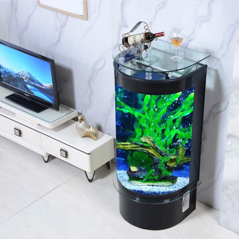 鱼缸客厅小型家用造景落地半圆形玻璃鱼缸水族箱生态免换水轻奢新款立式圆柱形鱼缸图片