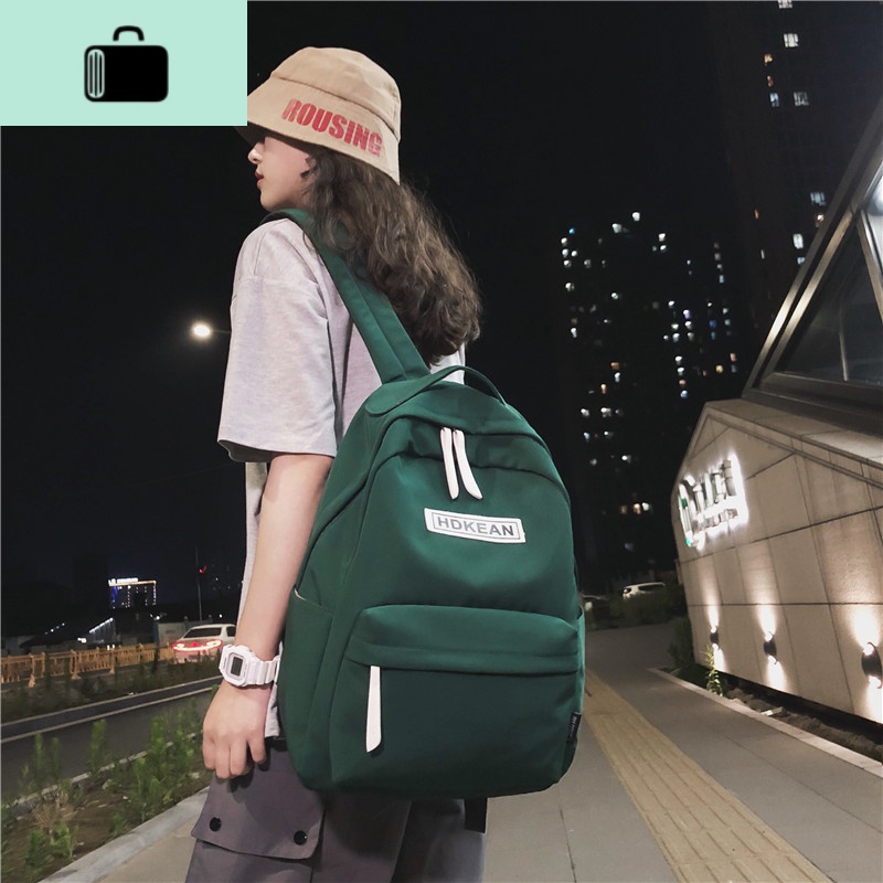 2020纯色书包女ins风 韩版高中学生背包初中生校园简约双肩包百搭NEW LAKE 墨绿色