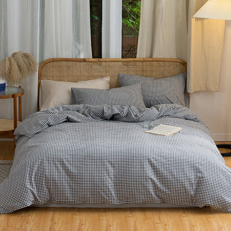 婵思 水洗棉纯棉格子四件套 床上用品套件