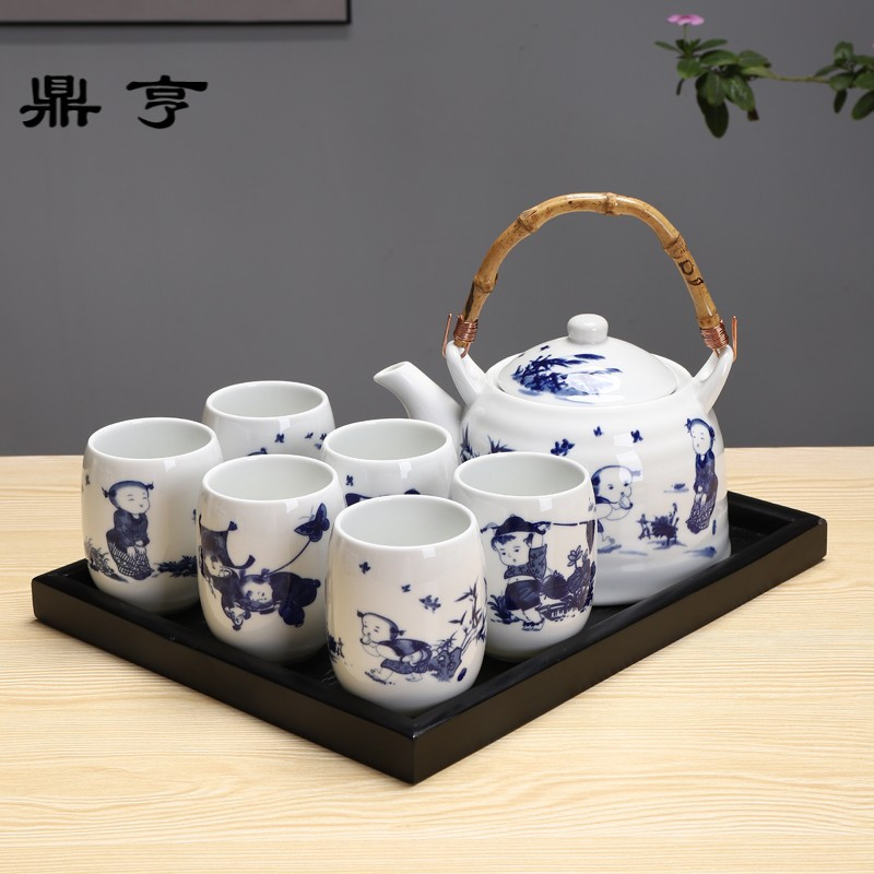 鼎亨陶瓷大容量茶壶整套茶具一壶六杯带过滤耐高温1000ml壶童趣