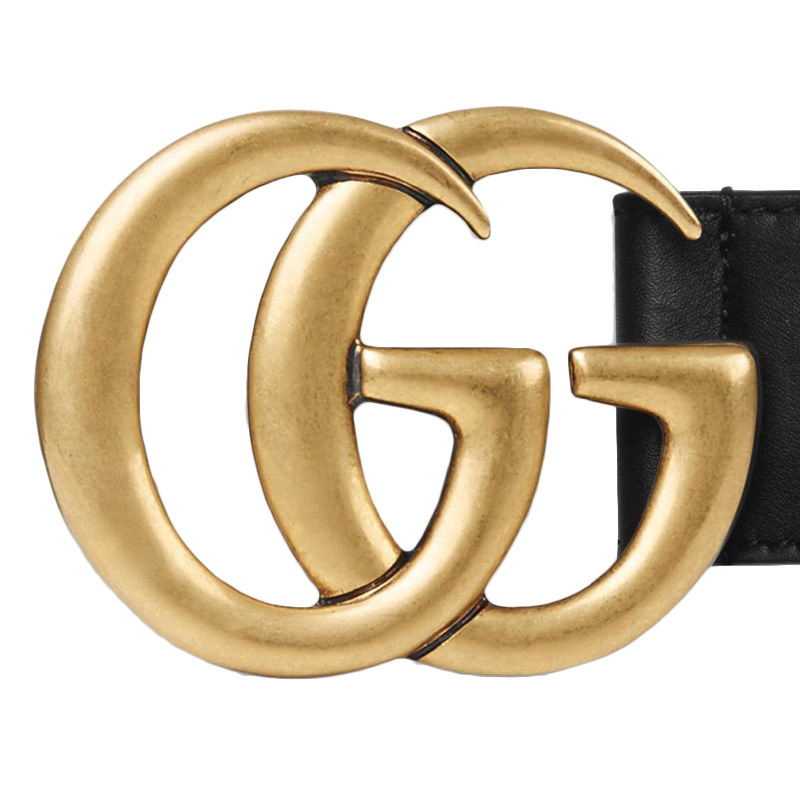 [倪妮易烊千玺同款]GUCCI 古驰 男女同款双G板扣式时尚黑色皮革腰带400593-AP00T-1000黑色80CM