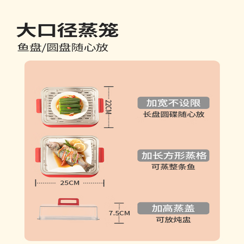 可口可乐 电蒸锅三层大容量304不锈钢底锅蒸屉可预约可拆洗蒸锅 11L A-ZG01G高清大图