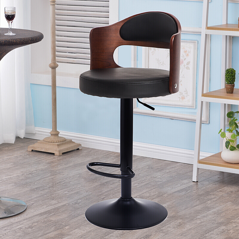 收银台椅子简约吧台升降旋转椅北欧实木高脚凳前台收银椅用靠背酒吧椅