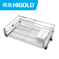 HIGOLD/悍高 黑钻双层拉篮 厨房201不锈钢拉篮 橱柜拉篮抽屉式碗架 收纳置物架调味碗碟篮