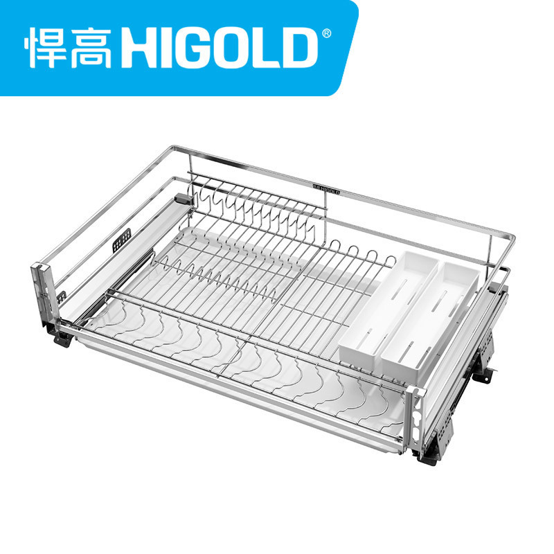 HIGOLD/悍高 黑钻双层拉篮 厨房201不锈钢拉篮 橱柜拉篮抽屉式碗架 收纳置物架调味碗碟篮