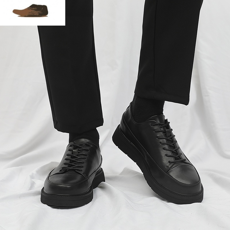 潮男鞋子皮黑色商务休闲鞋青年学生圆头系带百搭英伦帅气小皮鞋休闲鞋