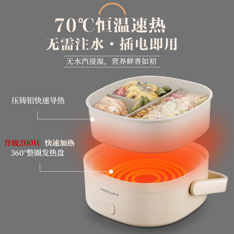荣事达(Royalstar)Z 电热饭盒 热饭神器保温饭盒1.2L免注水自热便捷式低音恒温不粘内胆分隔饭盒RFH208高清大图