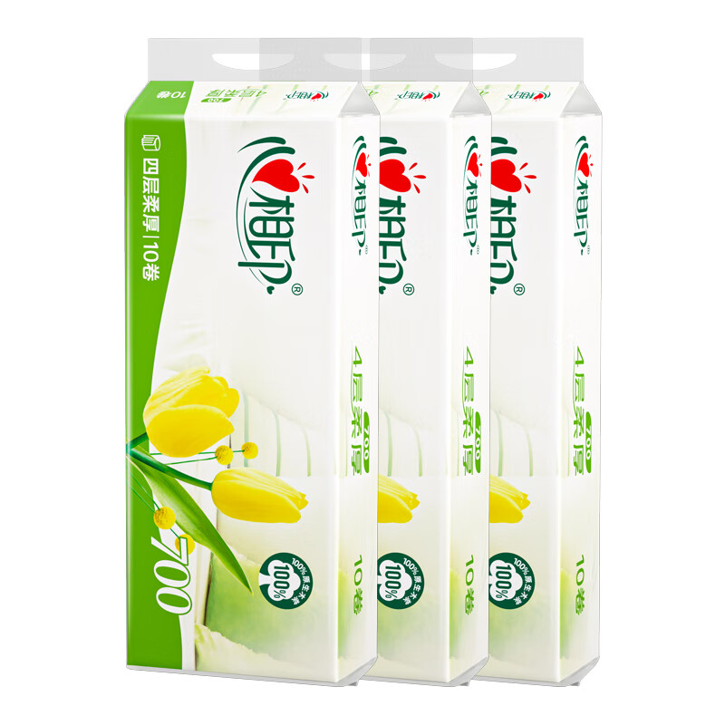 心相印 优选郁金香系列4层无芯卫生纸 70g/卷 10卷/提 3提装 LR1710