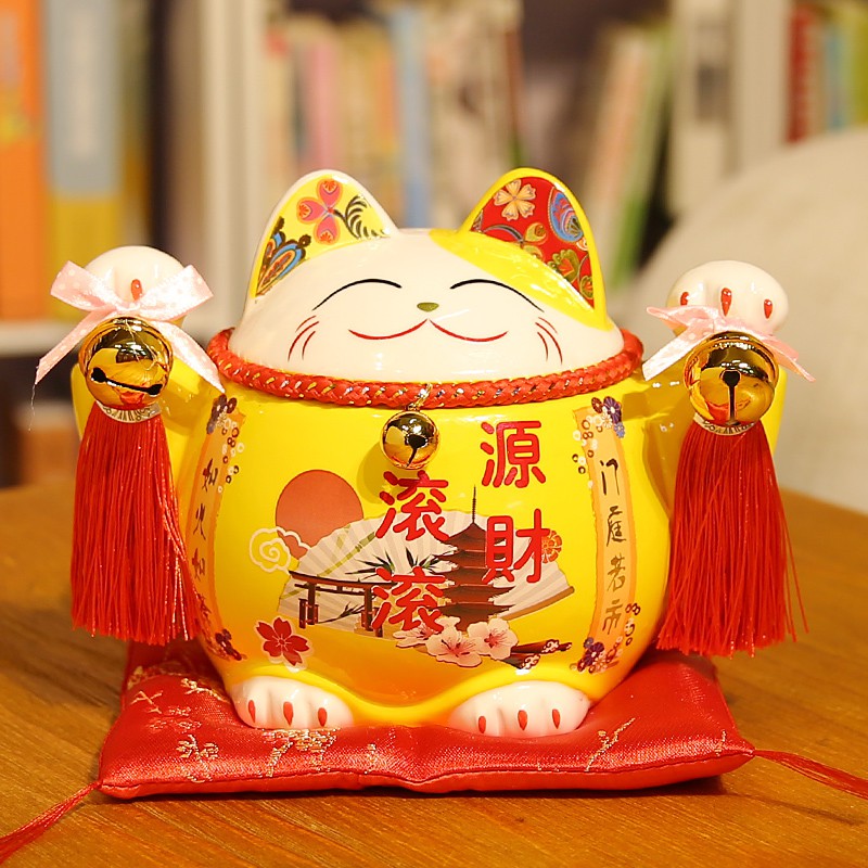 日本猫摆件开业礼品店铺收银台存钱罐储蓄发财猫家居客厅小号 三维工匠 8寸胖黄猫财源滚滚(存钱罐)猫高清大图
