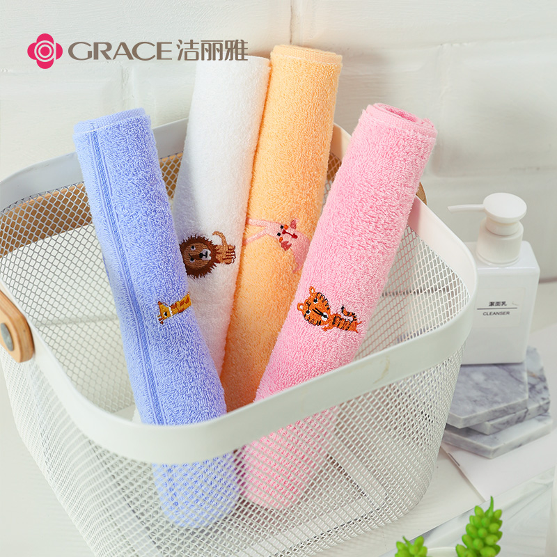 6条装洁丽雅毛巾纯棉卡通洗脸家用儿童毛巾宝宝柔软吸水小面巾高清大图