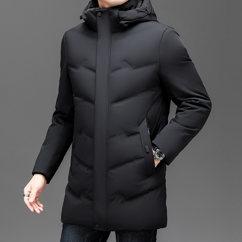 羽绒服男士冬季中长款2024冬装新款连帽潮牌加厚冬季新款连帽羽绒服男商务休闲纯色防寒保暖外套男高端白鸭绒外套可拆卸帽子高清大图