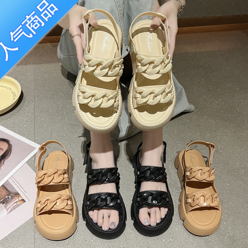 SUNTEK凉鞋女款夏季新款厚底法式时尚罗马鞋外穿软底海边平底沙滩鞋百搭高清大图