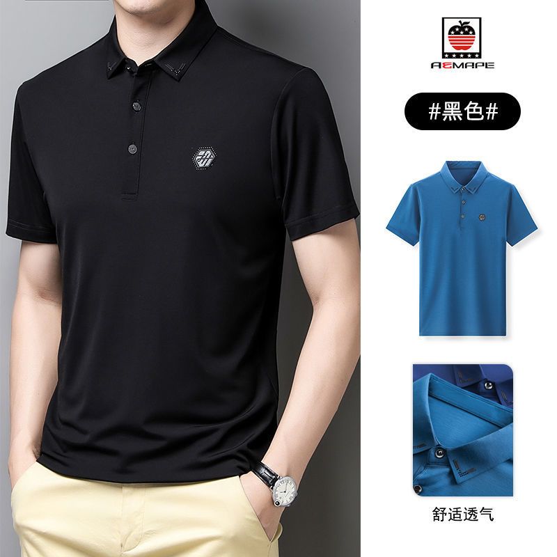 爱曼普正品男士polo衫男中青老棉T恤男印花休闲大码衣服男上衣男