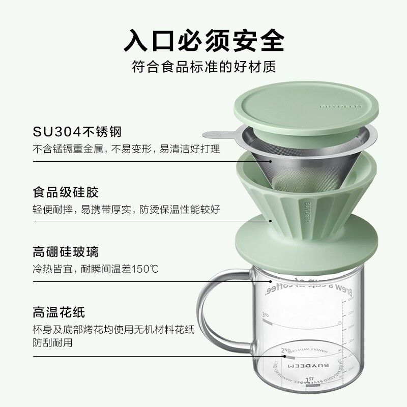 北鼎CD1024/ 用品 手冲咖啡滤杯 浅杉绿 15ml高清大图