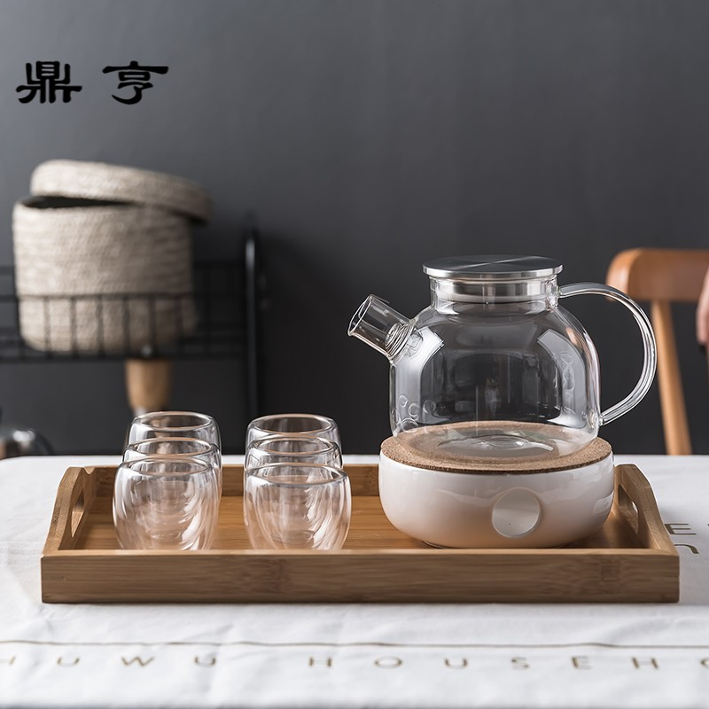 鼎亨日式下午茶茶具套装创意玻璃花茶茶具耐热花茶壶可加热炉座带
