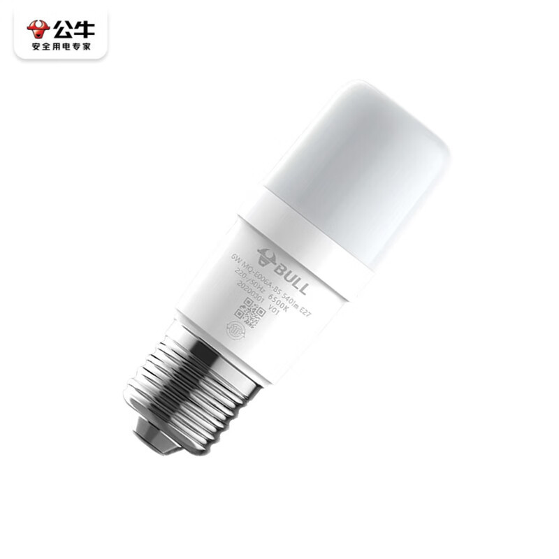 公牛 节能LED直筒泡 灯泡 6W E27螺口 高亮球泡 MQ-E006A-BS 白色 个