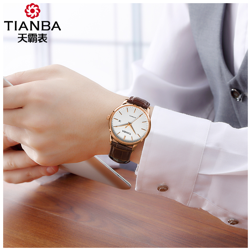天霸(TIANBA)名仕系列男士简约时尚全自动机械表不锈钢商务皮带表 机械表 男TM6029.02PC