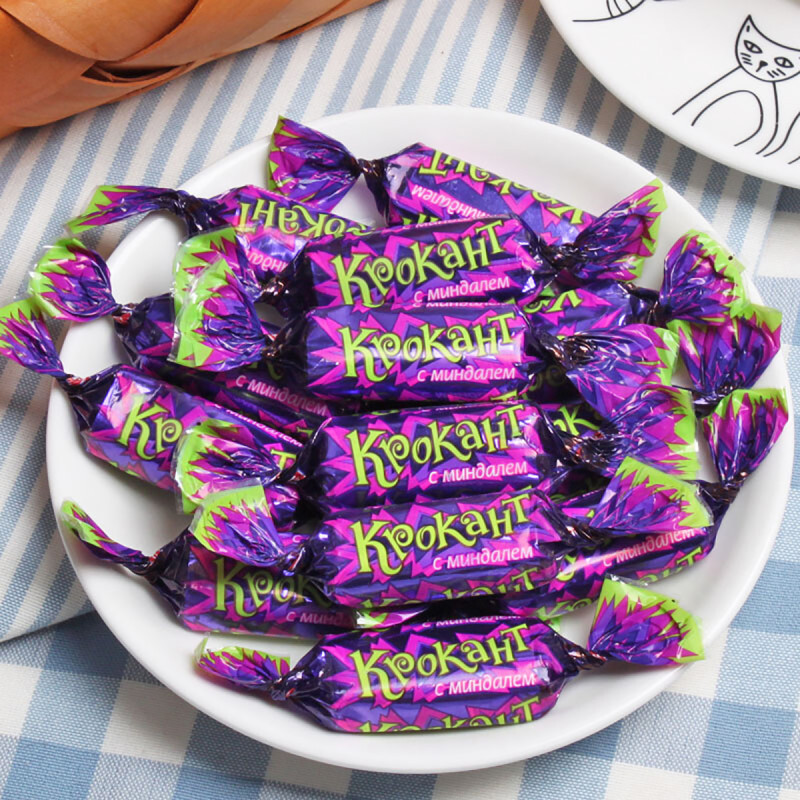kdv俄罗斯进口紫皮糖kpokaht巧克力味夹心糖官方正品500g糖果零食