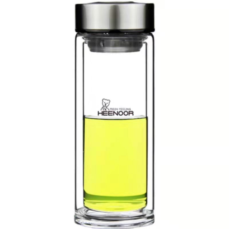 皇牧(HNEMUR)玻璃杯双层男士便携水杯大容量加厚办公泡茶杯XN-9301 265ml