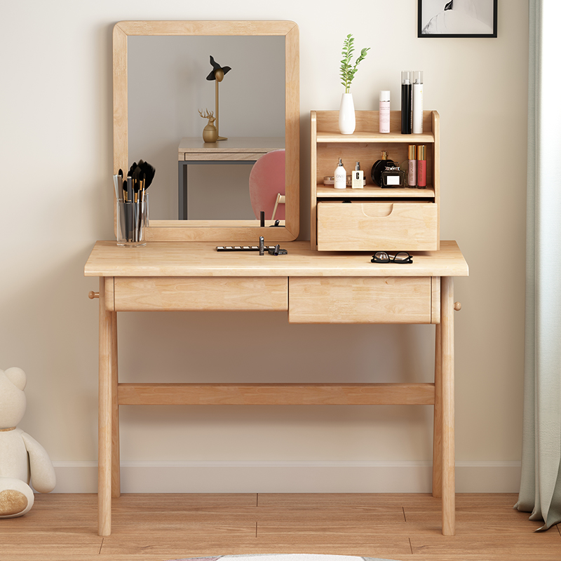 寻木匠北欧小户型梳妆台实木简易化妆桌卧室收纳网红化妆柜小书桌一体