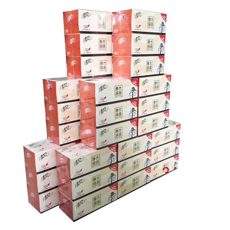 清风 抽纸原木盒装 面巾纸盒抽 整箱