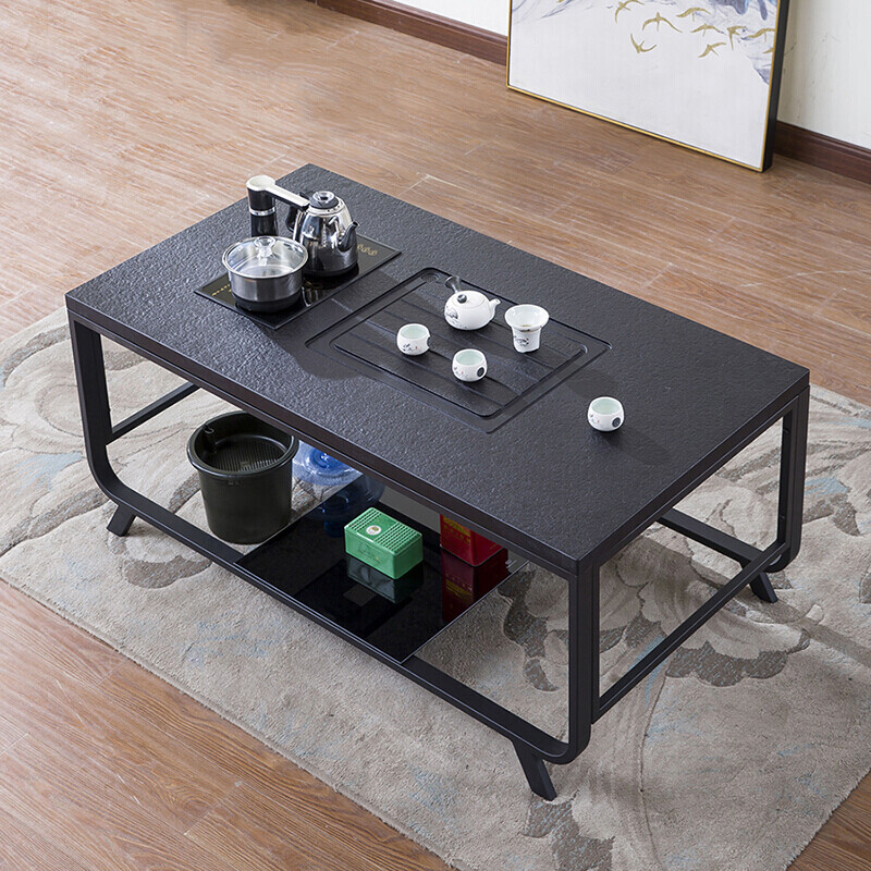 绵冠MIANGUAN简约现代火烧石功夫茶几带烧水壶新中式火烧石茶桌椅茶具套装 C款（1300*700*560）