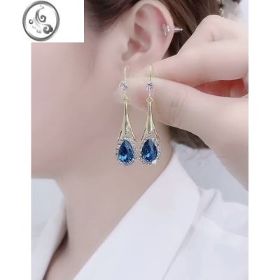 JiMi人鱼眼泪吊坠耳环蓝色水晶耳饰2023年新款潮网红气质轻奢高级耳坠 均色