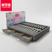 深菱格款定制手绘ins网红床 简约现代 实木布艺双人床 BC1117