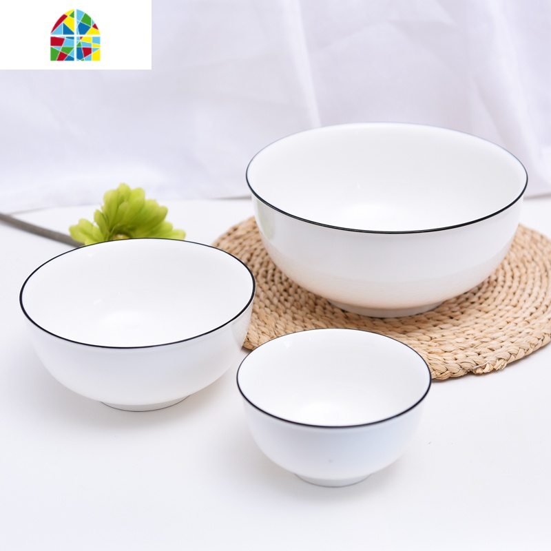 家用10个碗 吃饭碗面碗小汤碗组合餐具日式瓷 可微波 FENGHOU 黑线优品4.5英寸方碗[10个装]高清大图