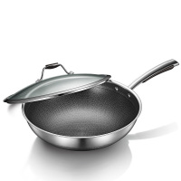 美的(Midea)炒锅32CM不粘锅MP-CJ32Wok502无油烟炒菜不锈钢双面蜂窝平底炒菜锅电磁炉明火通用炒锅