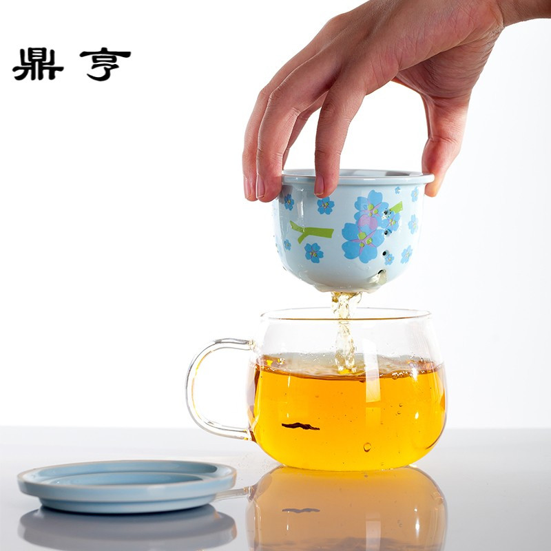 鼎亨高耐热泡茶杯樱花茶漏杯创意带过滤三件套套装简约田园防烫玻