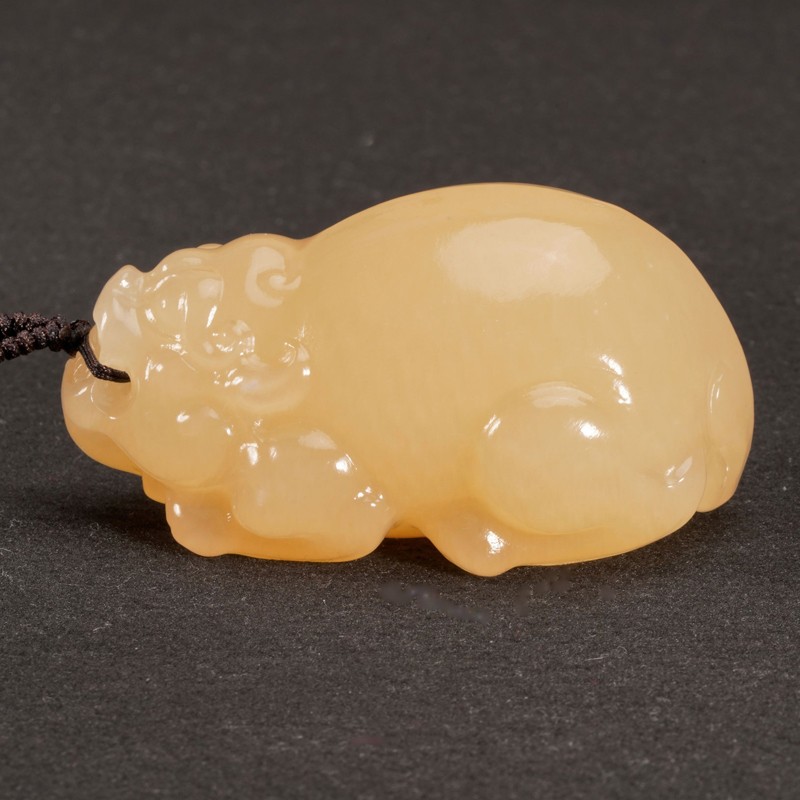 米黄玉貔貅手把件 男款玉石文玩手把原石摆件炫石为玉附证书