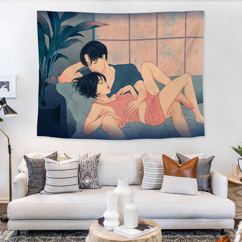 汐岩背景布风挂布挂毯主播卧室宿舍租房卧室装饰房间改造墙布图片