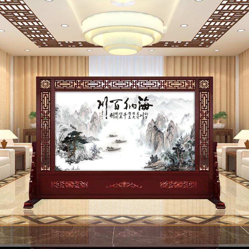 BONJEAN定做中式屏风隔断客厅办公室酒店单位入户玄关实木屏风双面座屏高清大图