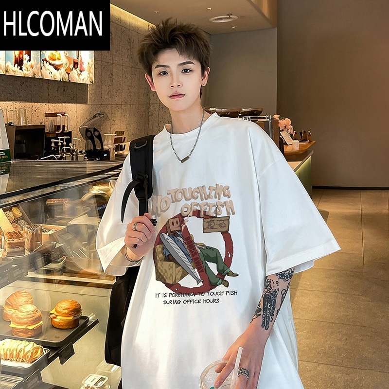 hlcoman酒红色短袖t恤男款夏季美式复古潮流潮牌宽松半袖体恤衫