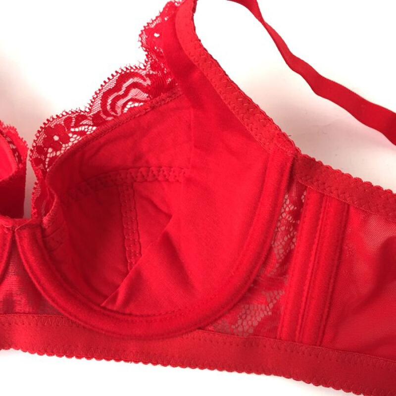 女士性感本命大红色文胸套装结婚新娘内衣内裤薄款拢胸罩折扣